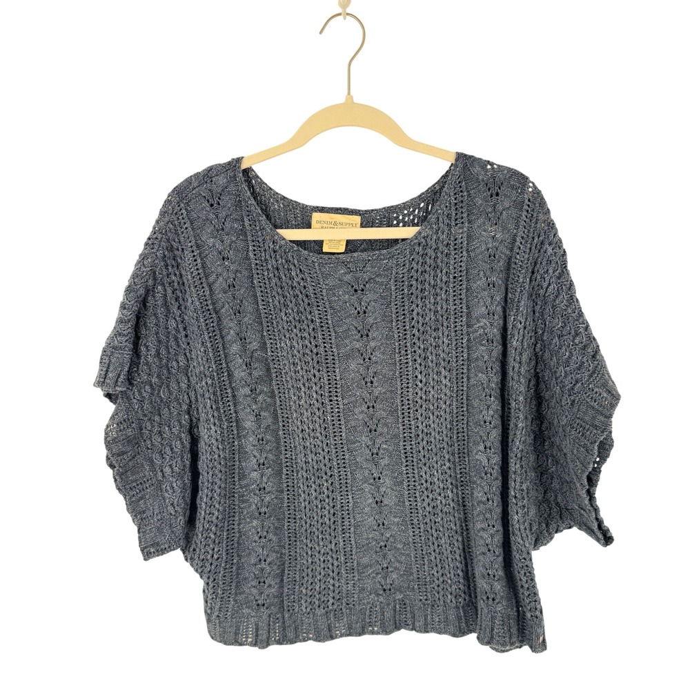 Denim & Supply Ralph Lauren Sweater Blue Medium Batwing Cable Knit Cotton Top